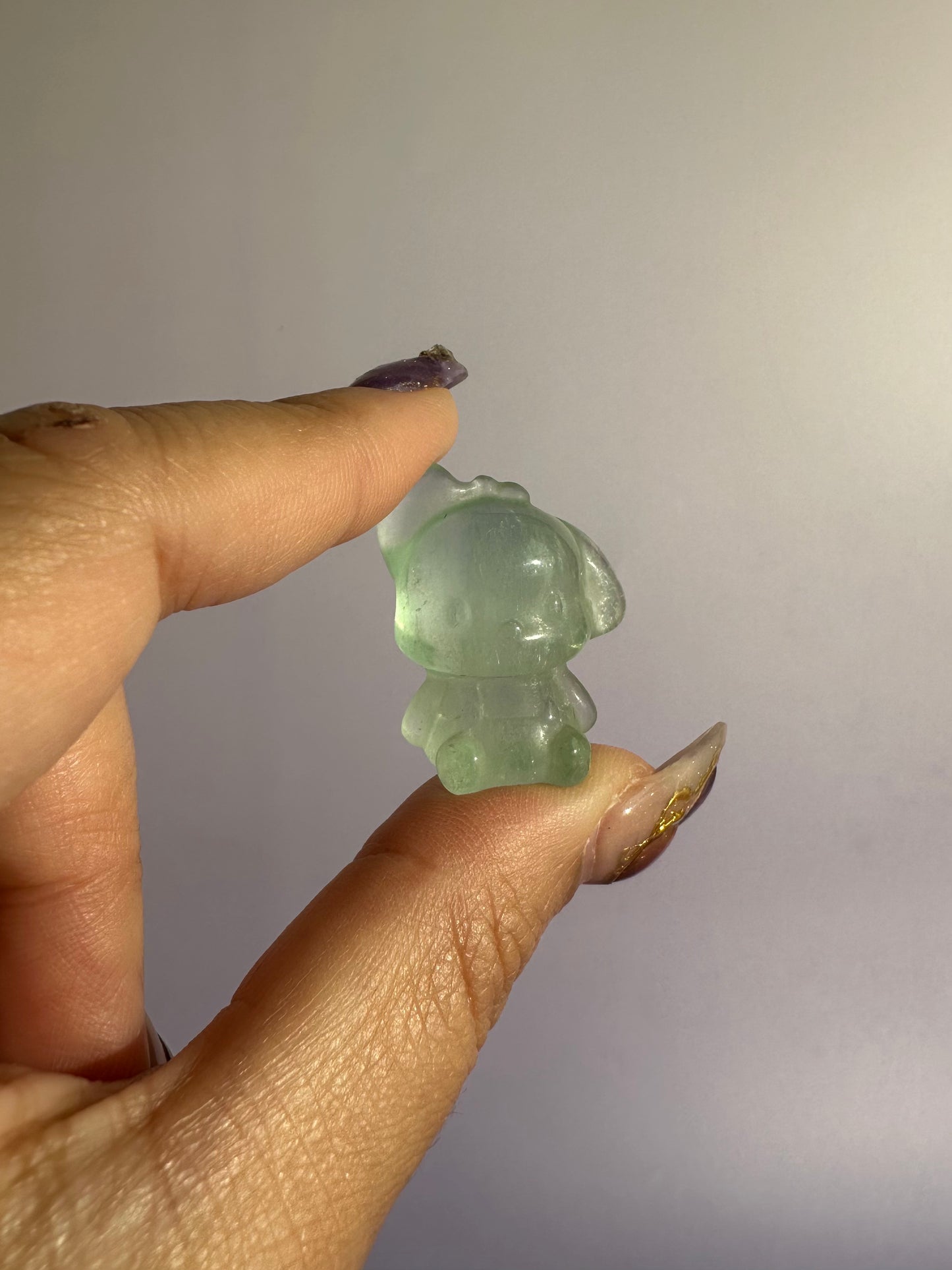Mini Rainbow Fluorite Pochacco Kawaii Dog | Crystal Carving