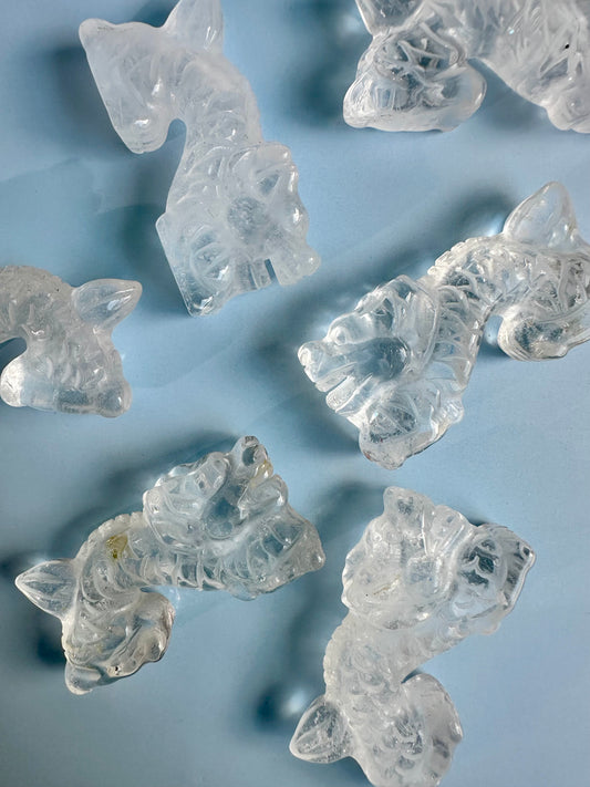 Clear Quartz Chinese Long Dragon Carving Talisman