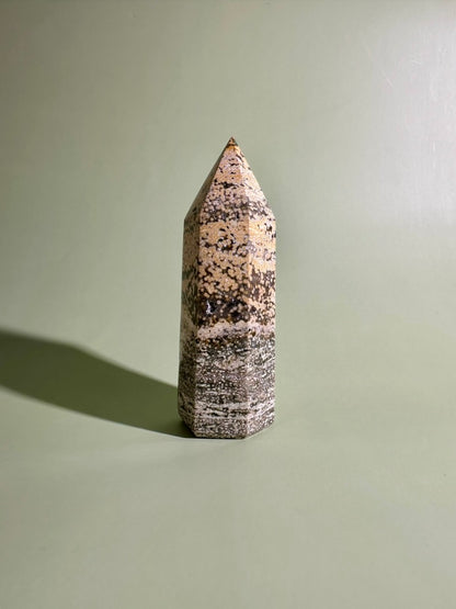 Yellow & Green Ocean Jasper Tower | Joy, Growth & Emotional Balance Crystal
