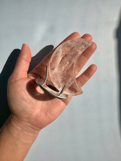 Clear Quartz Crescent Moon on Stand