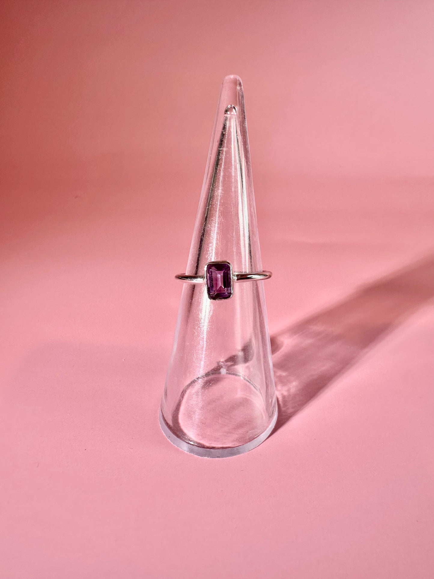 925 Sterling Silver Solitaire Emerald Faceted Amethyst Bezel Ring