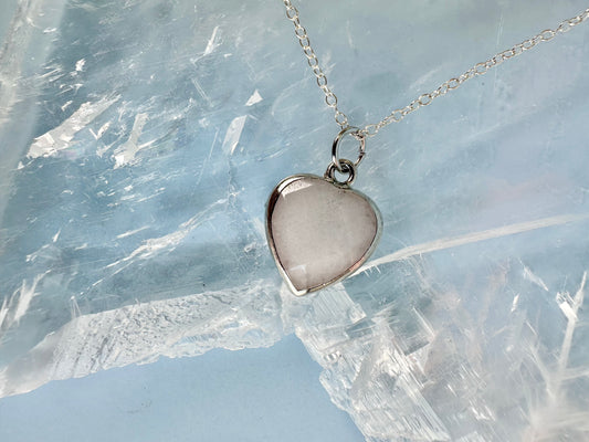 Brass Base with Silver Electroplated Finish White Jade Heart Necklace
