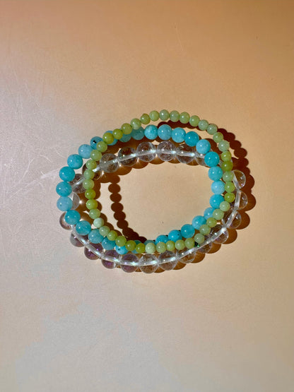 Bracelet Bundle Set: “Summer Skies" - Amazonite, Aura Clear Quartz & Lemon Quartz