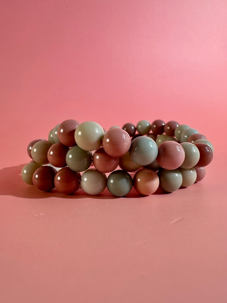 8mm Pink & Blue Alashan Agate Bracelet | Pastel Gemstone Bracelet