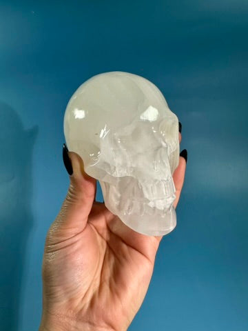 White Onyx Calcite Skull Carving (UV Reactive)