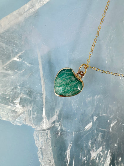 Brass Base with 18K Gold Tone Electroplated Finish Amazonite Heart Necklace