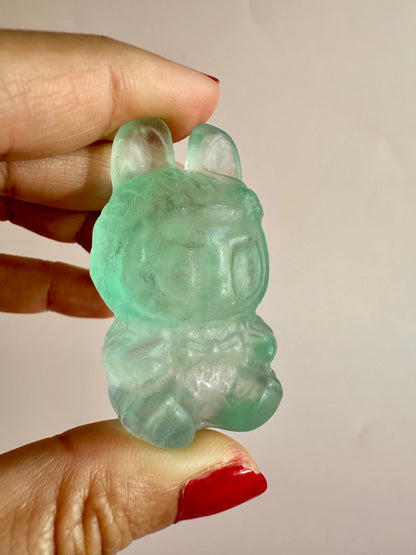 Light Green Fluorite Sitting Lafufu Kawaii Forest Spirit Figurine Carving