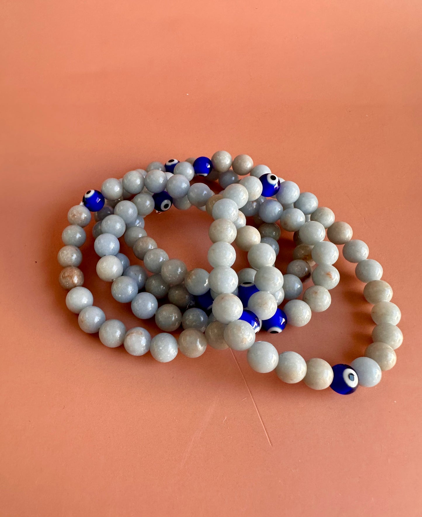8mm Angelite with Evil Eye Bracelet