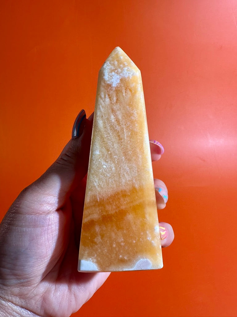 Orange Calcite Tower – Option A | Joy, Creativity & Positive Energy Crystal