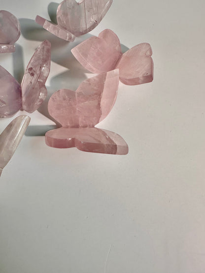 3D Rose Quartz Butterfly Carving