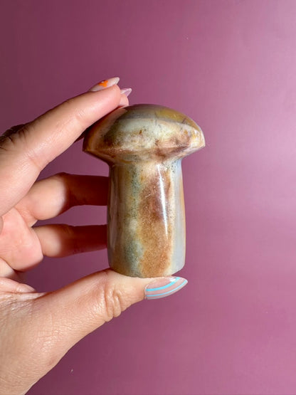 Sea Jasper with Pyrite Inclusion Mushroom – Option I | One-of-a-Kind Polished Crystal Carving
