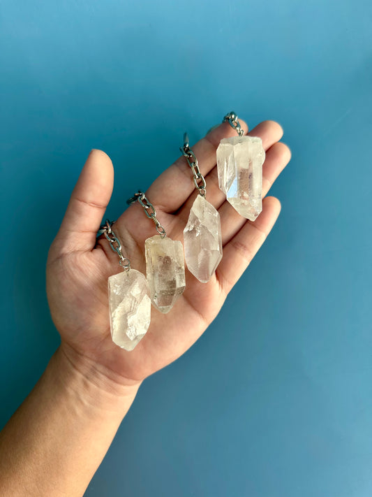 Raw Clear Quartz Point Keychain