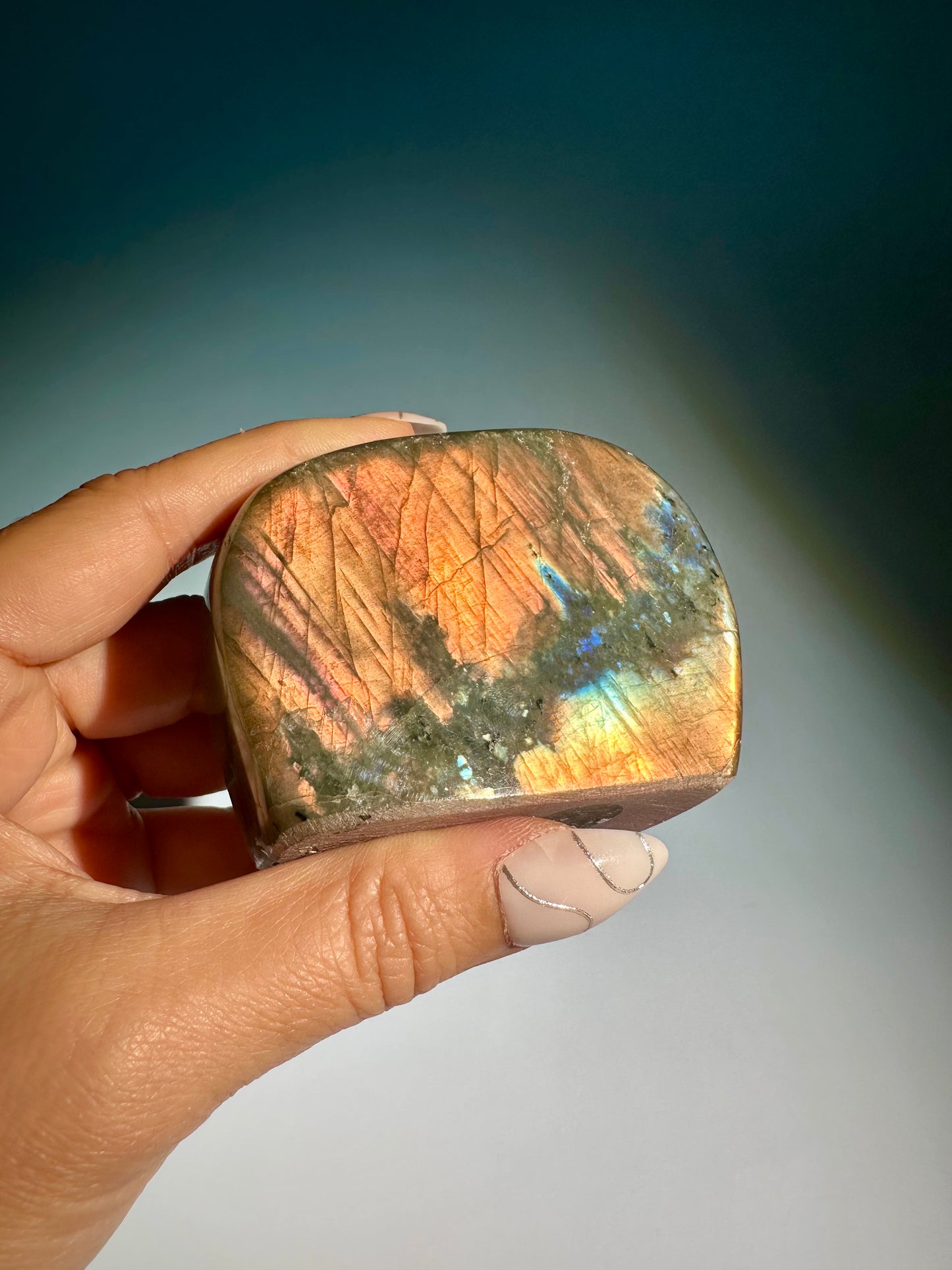 Medium Orange Flash Labradorite Standing Freeform – Option A