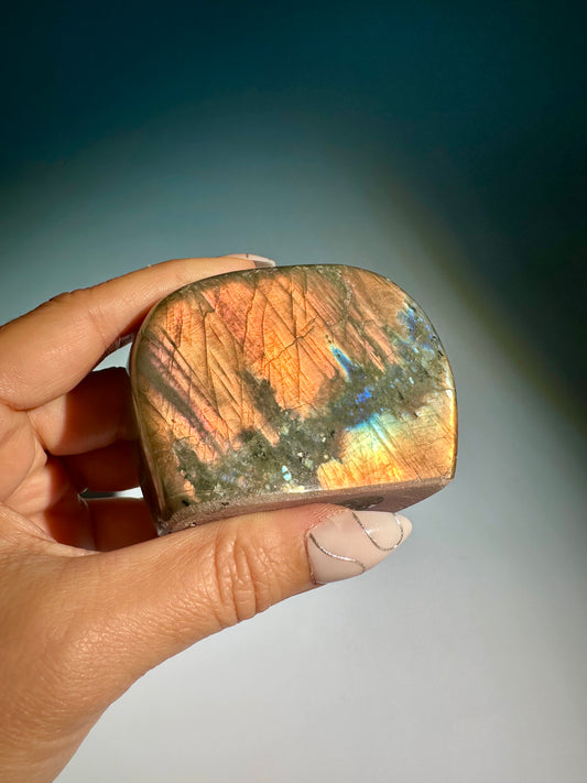 Medium Orange Flash Labradorite Standing Freeform – Option A