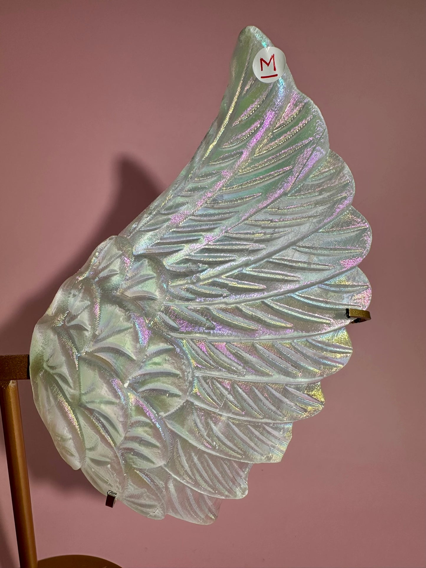 Perfectly Imperfect Large Aura Satin Spar (Selenite) Angel Wing Pair on Gold Stand Misfit | Repaired Misfit Collector Piece