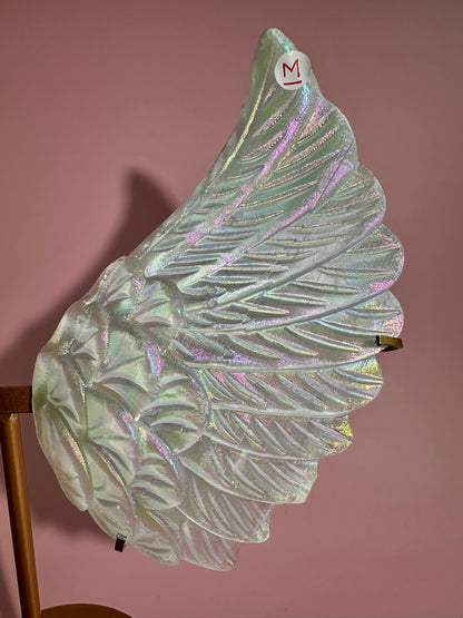 Perfectly Imperfect Large Aura Satin Spar (Selenite) Angel Wing Pair on Gold Stand Misfit | Repaired Misfit Collector Piece