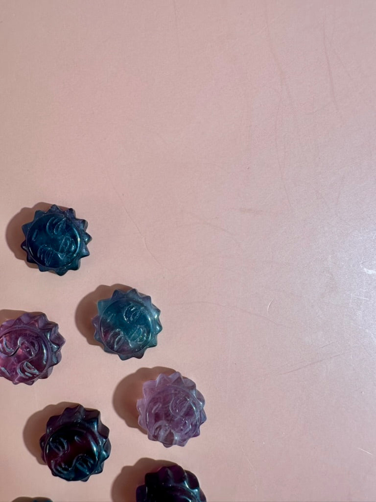 Mini Rainbow Fluorite Smiley Sun | Crystal Carving