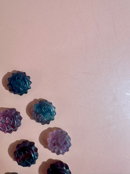 Mini Rainbow Fluorite Smiley Sun | Crystal Carving