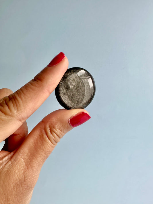 Silver Sheen Obsidian Mini Flat Palm
