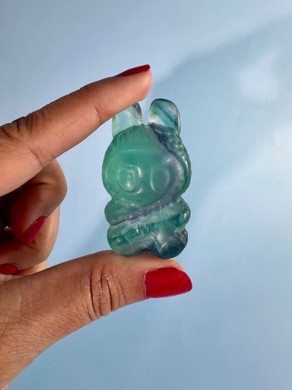 Rainbow Fluorite Sitting Lafufu Kawaii Forest Spirit Figurine Carving - A