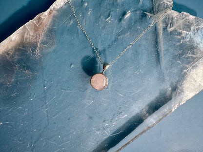 925 Sterling Silver Polished Rose Quartz Round Bezel Necklace