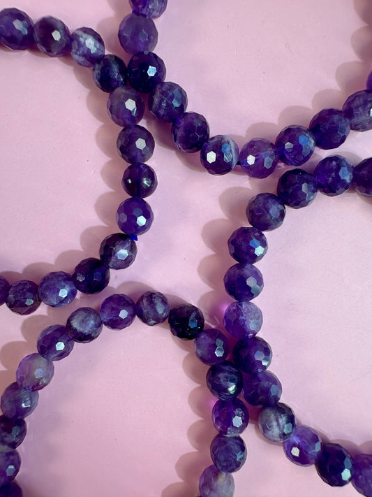 8mm Faceted Amethyst Beaded Bracelet