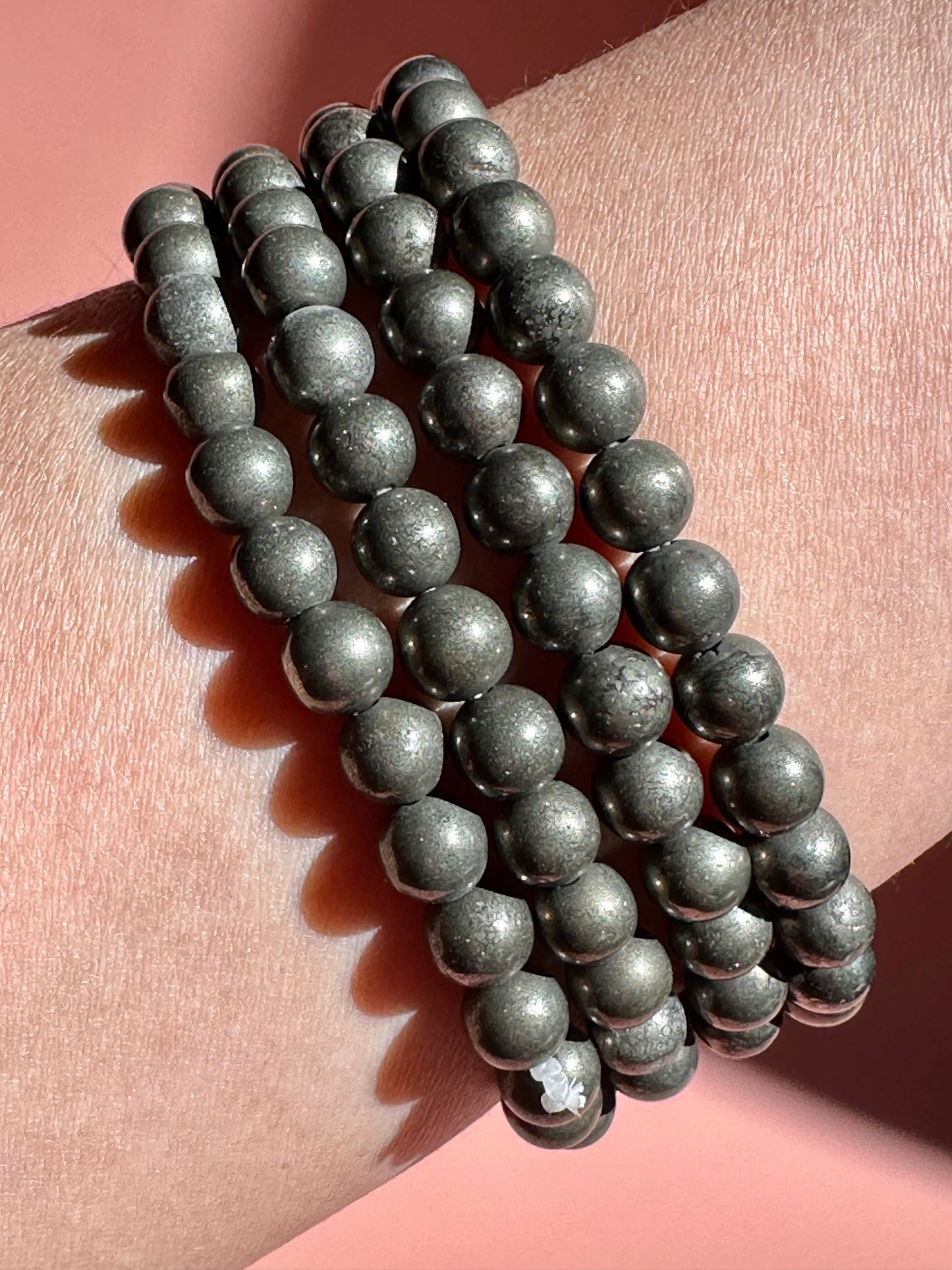 6mm Polished Pyrite Beaded Bracelet