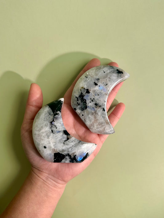 Rainbow Moonstone Standing Moon Carving