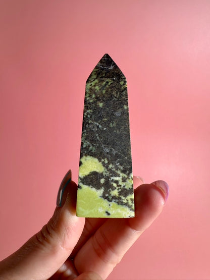 Serpentine with Pyrite Tower (Peru) Option B | Grounding, Abundance & Protection Crystal