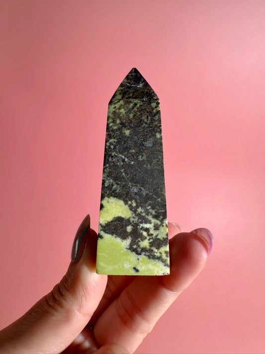 Serpentine with Pyrite Tower (Peru) Option B | Grounding, Abundance & Protection Crystal