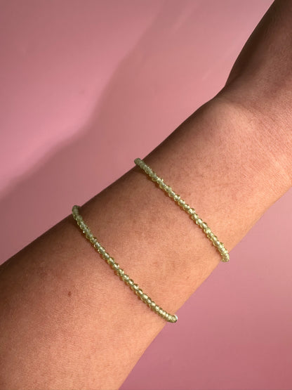 2mm Faceted Peridot Bracelet with 925 Silver Adjustable Extender