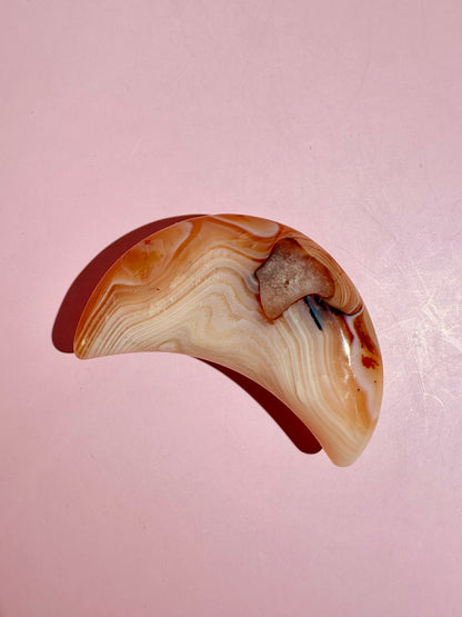 Carnelian Agate Crescent Moon on Black Stand – Option A | Courage, Vitality & Celestial Energy