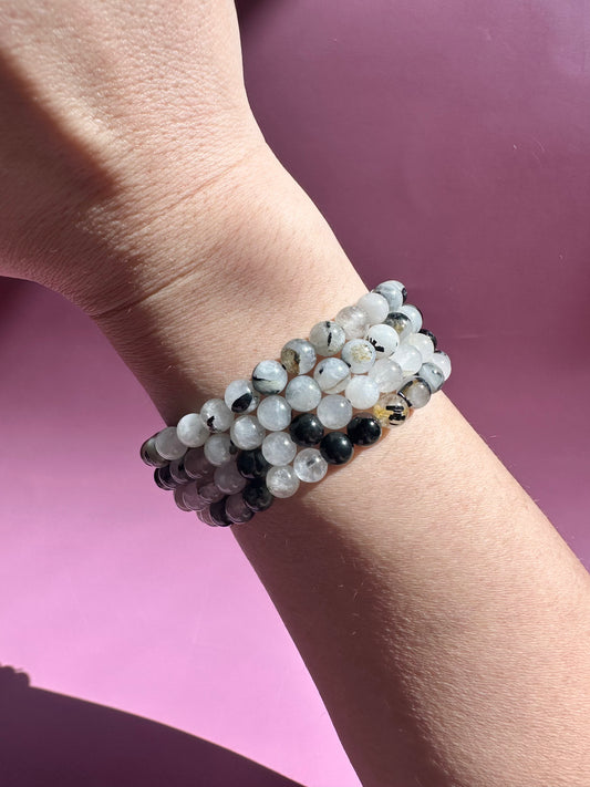 6mm Tourmaline in Quartz Beaded Bracelet