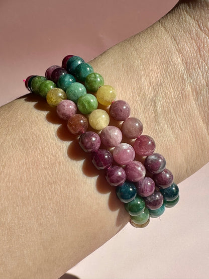 6mm Watermelon Tourmaline Beaded Bracelet