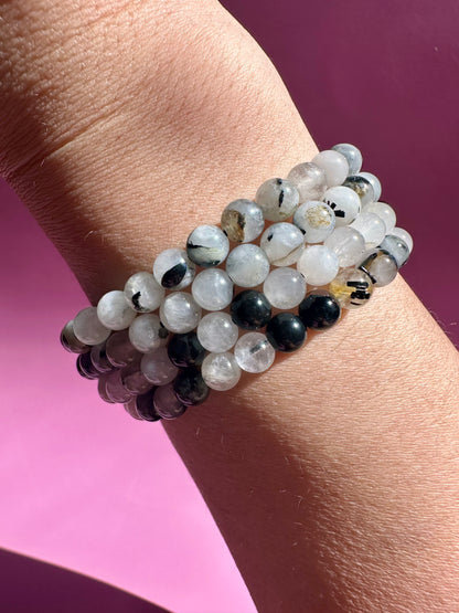 6mm Tourmaline in Quartz Beaded Bracelet