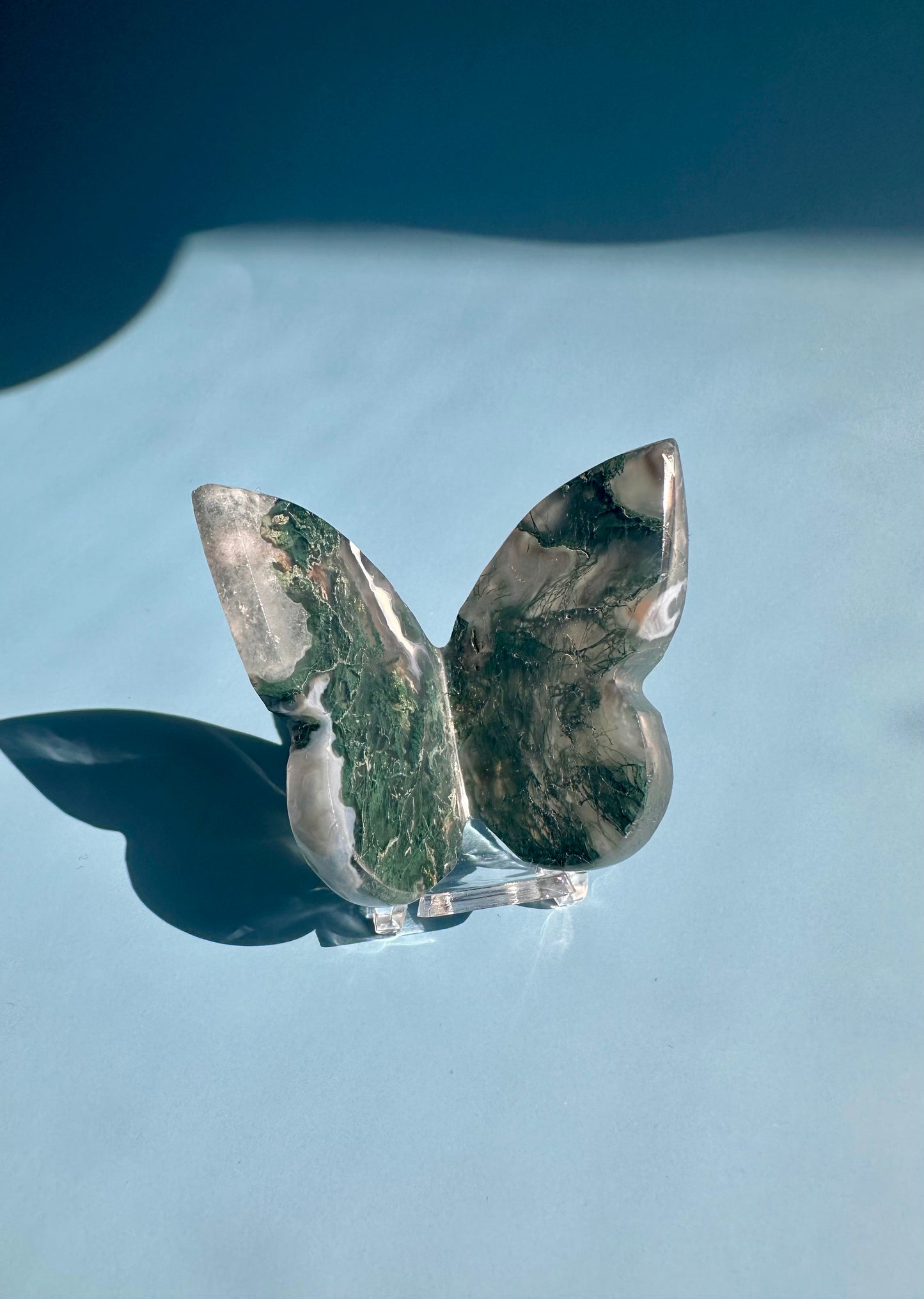 3D Moss Agate Butterfly Carving