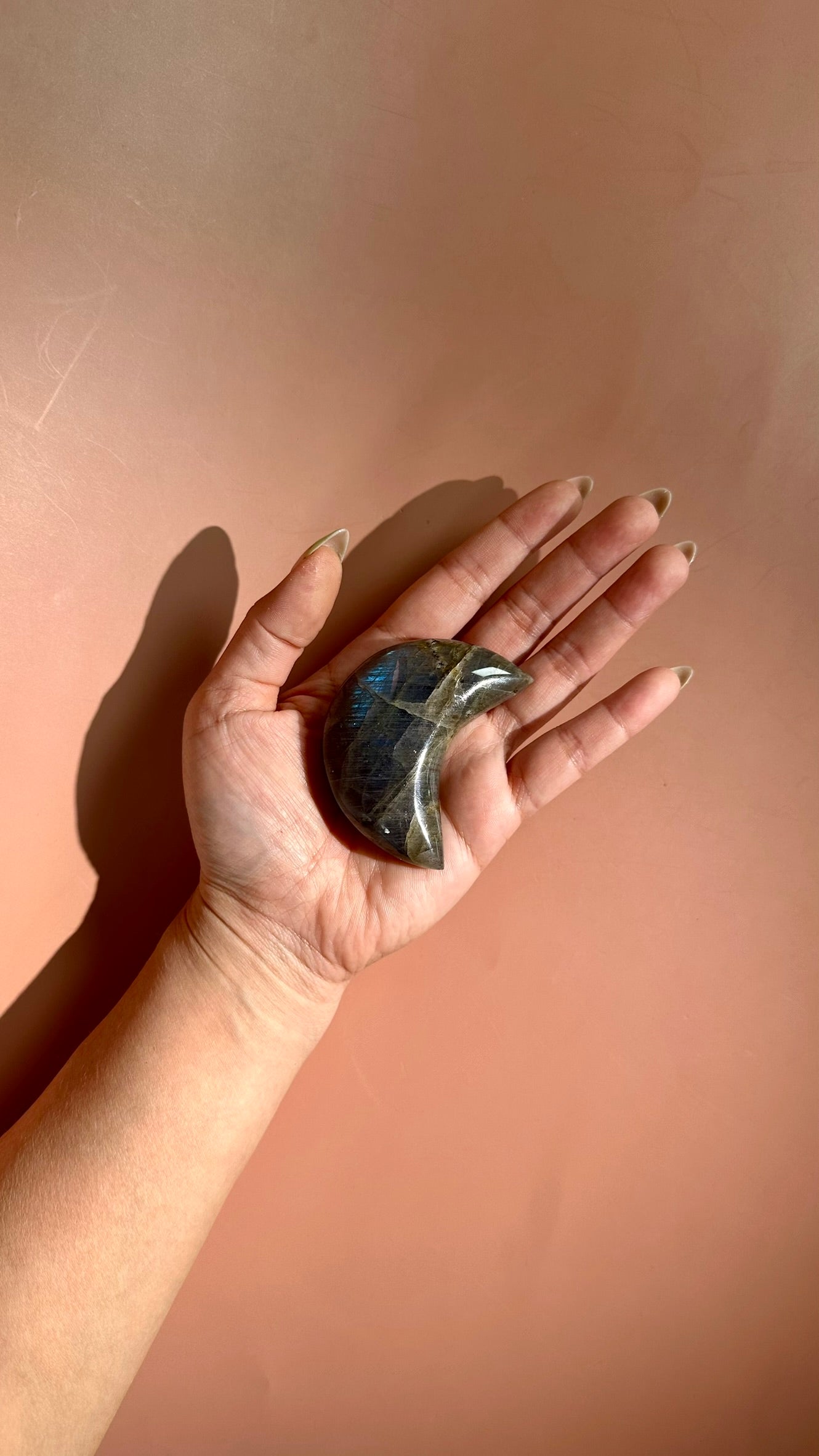 Small Blue Flash Labradorite Crescent Moon – Option C