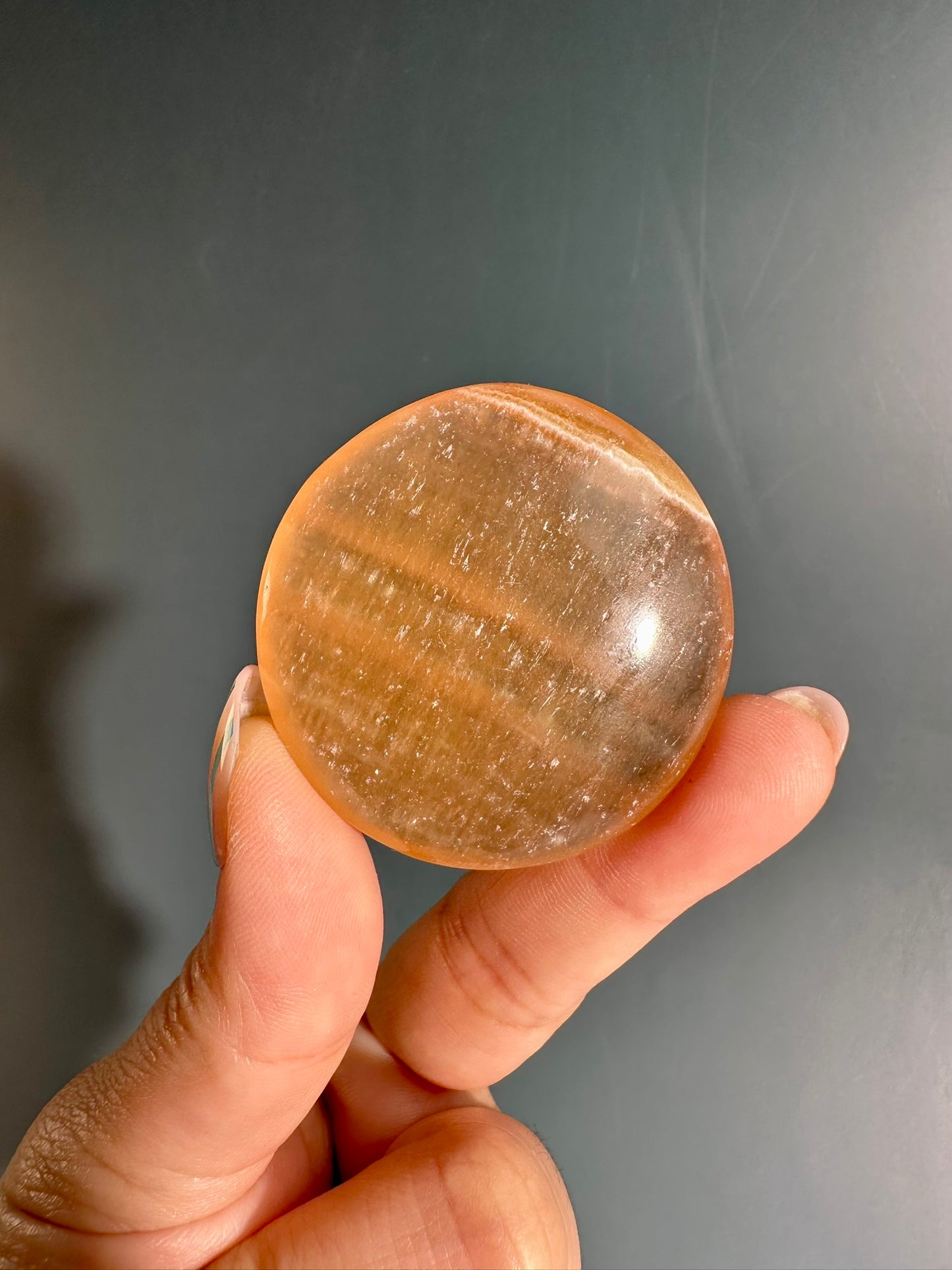 Honey Calcite Round Flat Palm