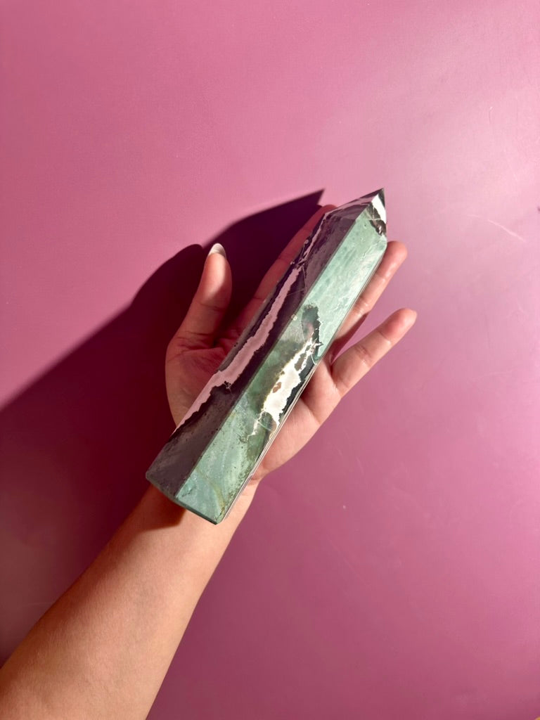 Green Zebra Tower | Growth, Balance & Grounding Crystal Tower