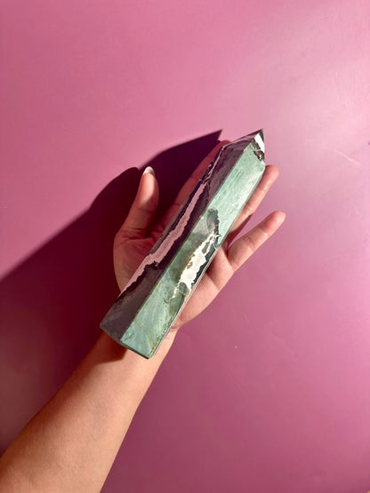 Green Zebra Tower | Growth, Balance & Grounding Crystal Tower