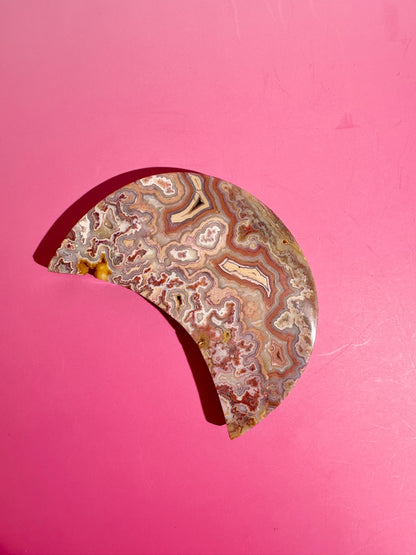 Pink Crazy Lace Agate Crescent Moon Carving – Option A | Joy, Balance & Gentle Energy