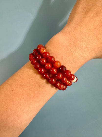 8mm Banded Carnelian Beaded Bracelet