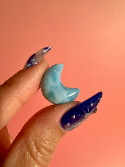 Small Larimar Crescent Moon | One-of-a-Kind Blue Crystal Carving