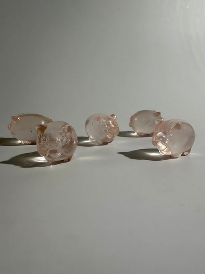 Mini Rose Quartz Pig | Cute Pink Crystal Carving