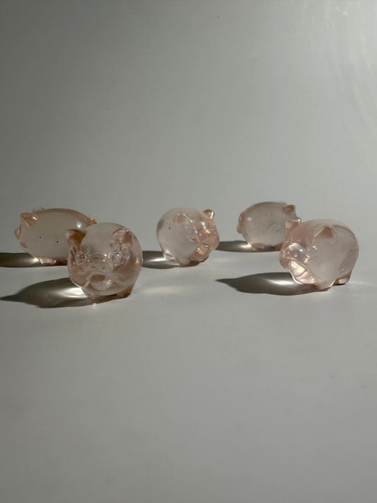 Mini Rose Quartz Pig | Cute Pink Crystal Carving