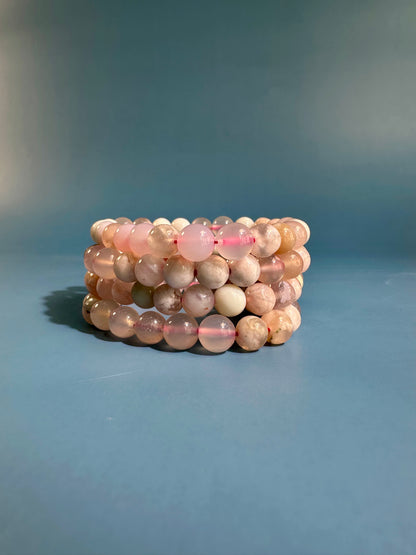 8mm Flower Agate Beaded Bracelet