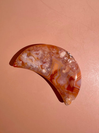 Carnelian Agate Crescent Moon on Black Stand – Option D | Empowerment, Passion & New Beginnings