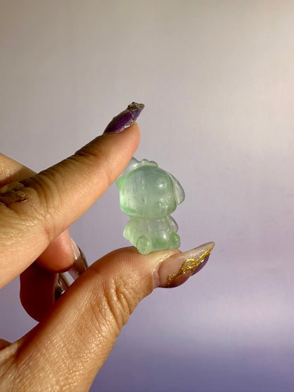 Mini Rainbow Fluorite Pochacco Kawaii Dog | Crystal Carving