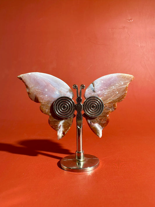 Sea Jasper Butterfly on Silver Stand | Joy, Tranquility & Emotional Renewal Crystal Décor