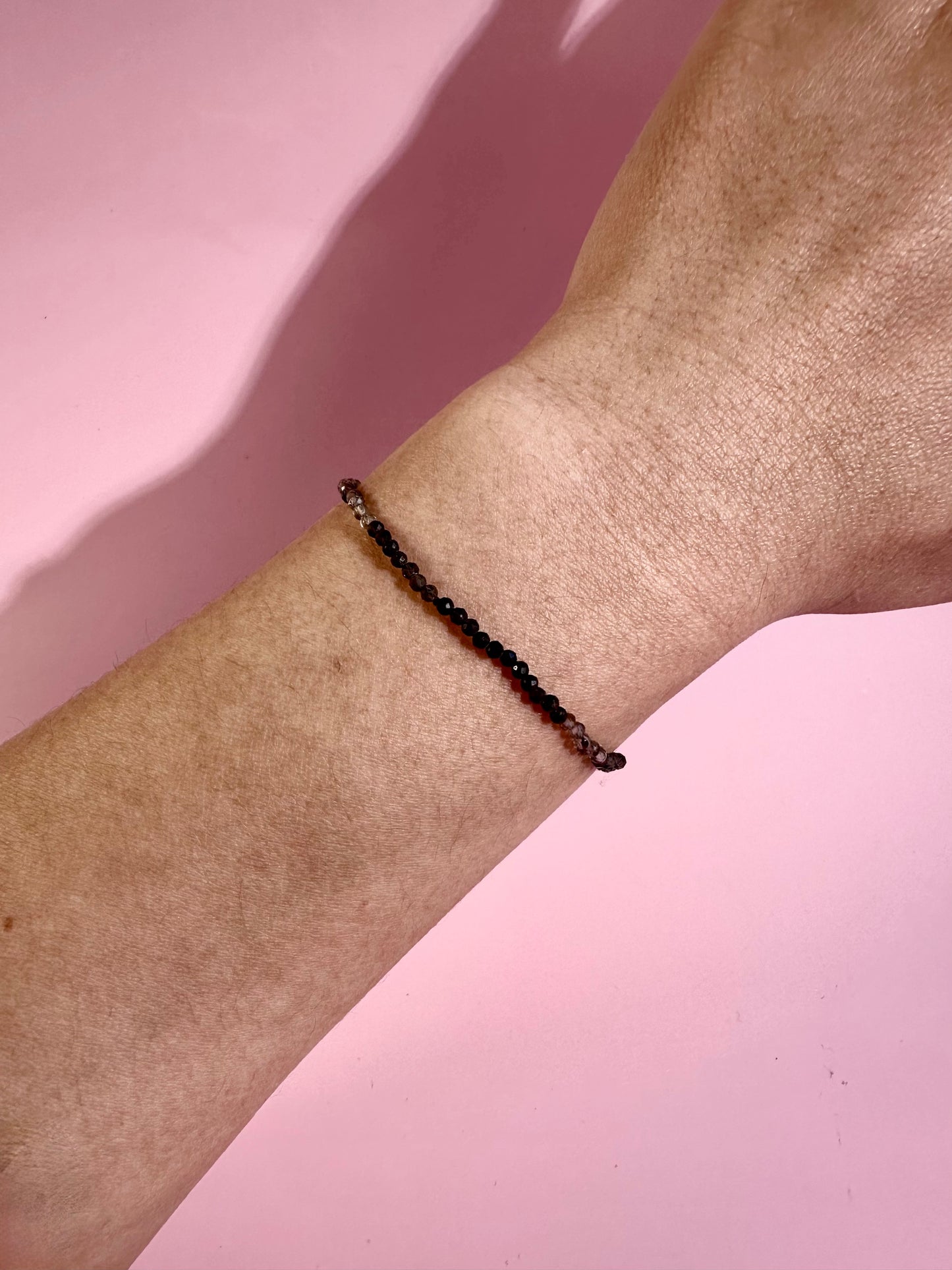 2mm Smokey Quartz Adjustable Beaded Bracelet